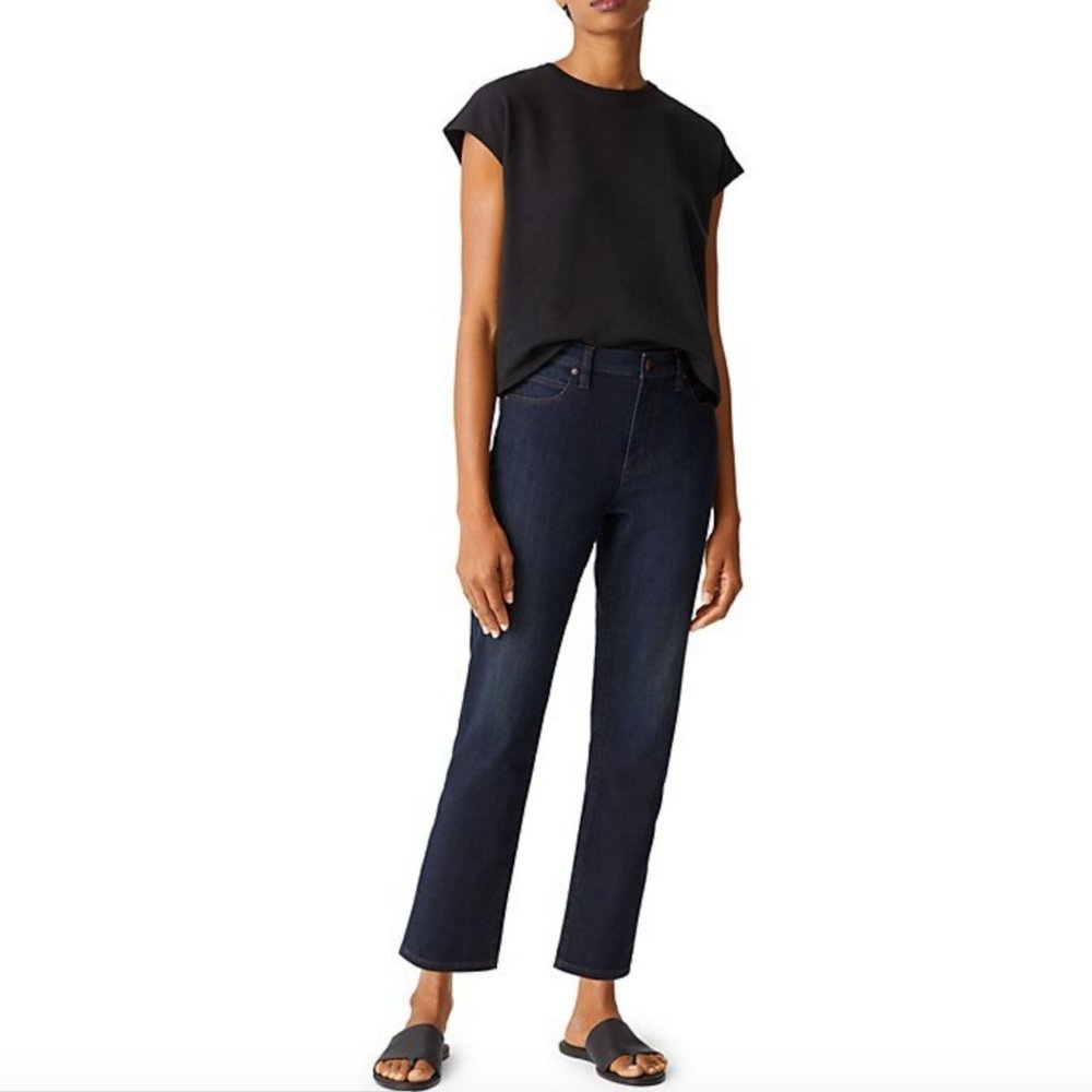 Eileen Fisher Organic Cotton Soft Stretch Straight Leg Ankle Jeans Size 6